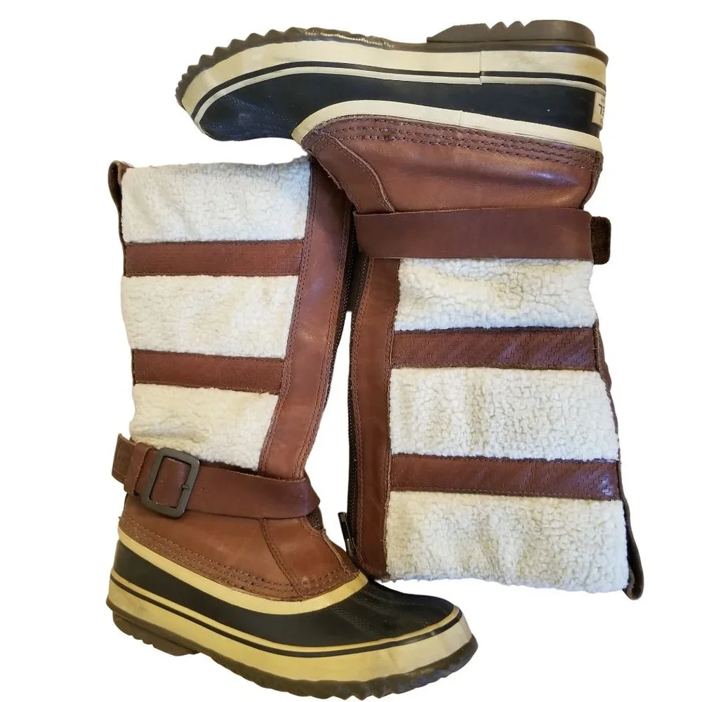 Sorel 7 Brown Tall Boots Helen of Tundra Leather‎ Waterproof Zip Up